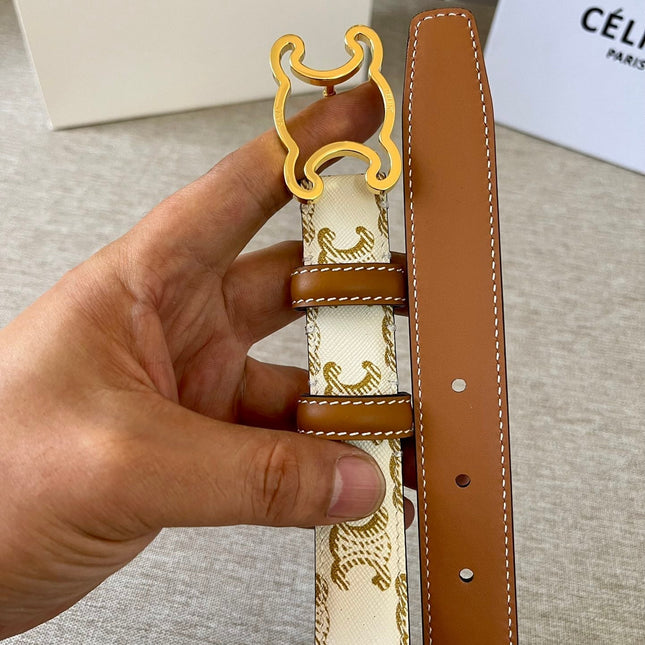 CL logo Cut-out Belt 25mm White Tan Triomphe Canvas Ghw