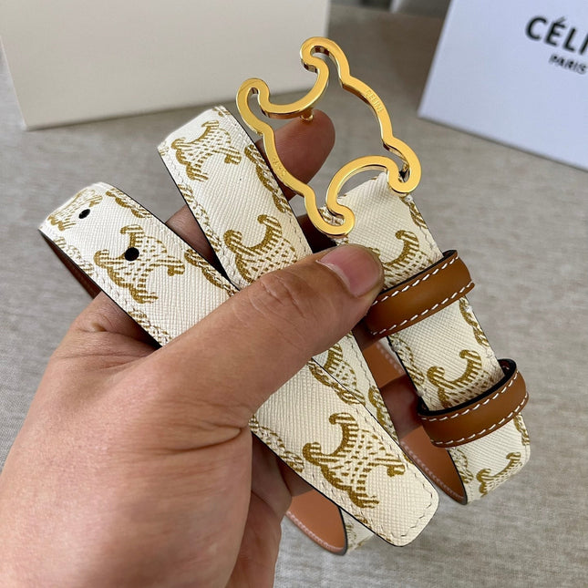 CL logo Cut-out Belt 25mm White Tan Triomphe Canvas Ghw