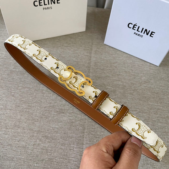 CL logo Cut-out Belt 25mm White Tan Triomphe Canvas Ghw