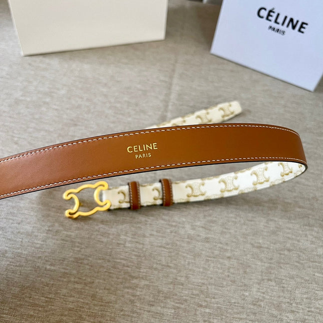 CL logo Cut-out Belt 25mm White Tan Triomphe Canvas Ghw