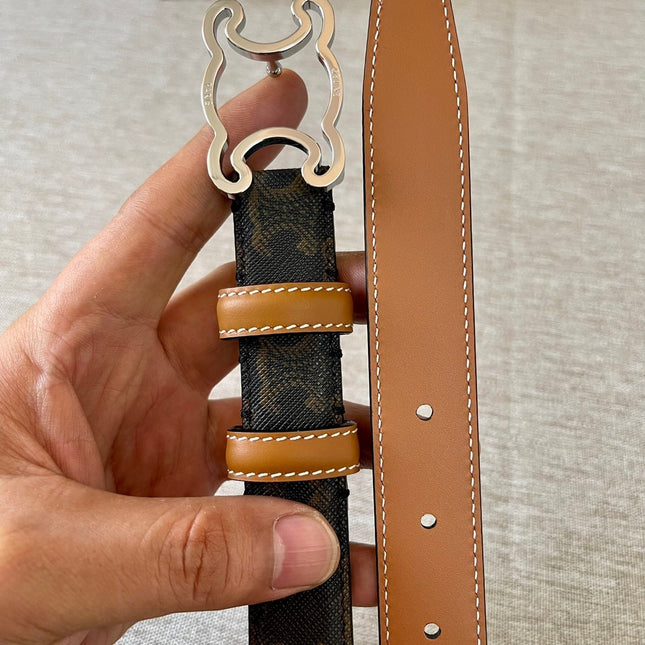 CL logo Cut-out Belt 25mm Black Tan Triomphe Canvas Shw
