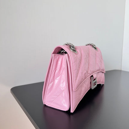 CRUSH CHAINED BAG 25 IN PINK QUILTED CRUSHED CALFSKIN SILVER HARDWARE