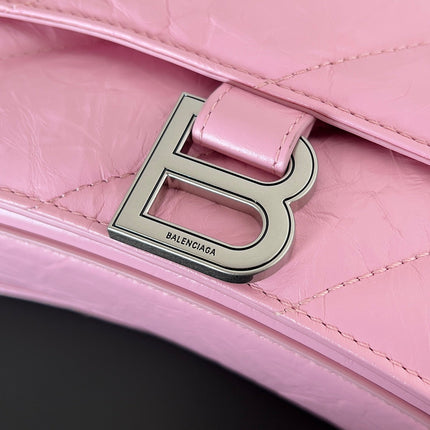 CRUSH CHAINED BAG 25 IN PINK QUILTED CRUSHED CALFSKIN SILVER HARDWARE