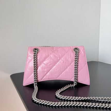CRUSH CHAINED BAG 25 IN PINK QUILTED CRUSHED CALFSKIN SILVER HARDWARE