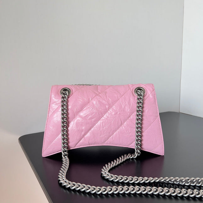 CRUSH CHAINED BAG 25 IN PINK QUILTED CRUSHED CALFSKIN SILVER HARDWARE