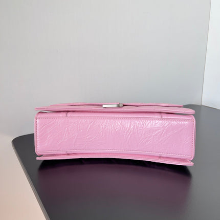 CRUSH CHAINED BAG 25 IN PINK QUILTED CRUSHED CALFSKIN SILVER HARDWARE
