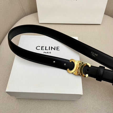 CELINE 25S TRIOMPHE 25MM BELT IN BLACK CALFSKIN GLOD HARDWARE