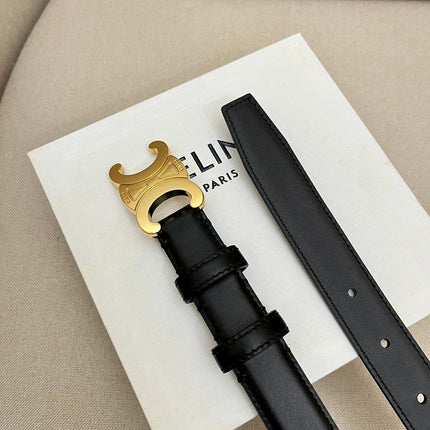 CELINE 25S TRIOMPHE 25MM BELT IN BLACK CALFSKIN GLOD HARDWARE