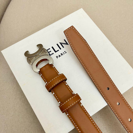 CELINE 25S TRIOMPHE 25MM BELT IN CARAMEL CALFSKIN SILVER HARDWARE