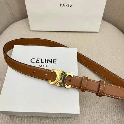 CELINE 25S TRIOMPHE 25MM BELT IN CARAMEL CALFSKIN GOLD HARDWARE