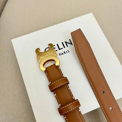 CELINE 25S TRIOMPHE 25MM BELT IN CARAMEL CALFSKIN GOLD HARDWARE