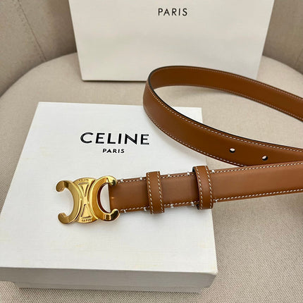 CELINE 25S TRIOMPHE 25MM BELT IN CARAMEL CALFSKIN GOLD HARDWARE