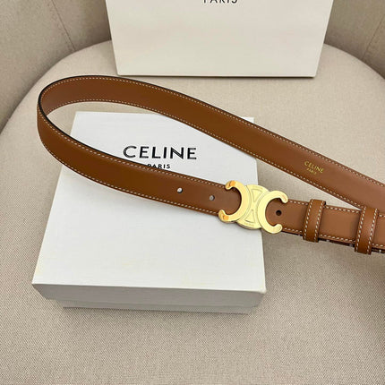 CELINE 25S TRIOMPHE 25MM BELT IN CARAMEL CALFSKIN GOLD HARDWARE