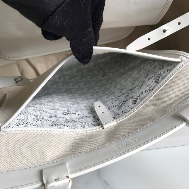 BELLECHASSE BIAUDE PM BAG 36 IN WHITE GOYARDINE CANVAS AND CALFSKIN TRIM