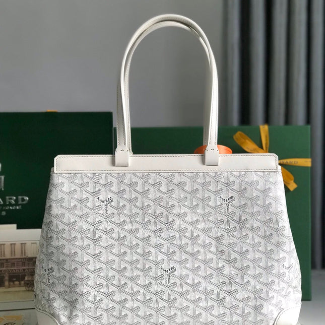 BELLECHASSE BIAUDE PM BAG 36 IN WHITE GOYARDINE CANVAS AND CALFSKIN TRIM