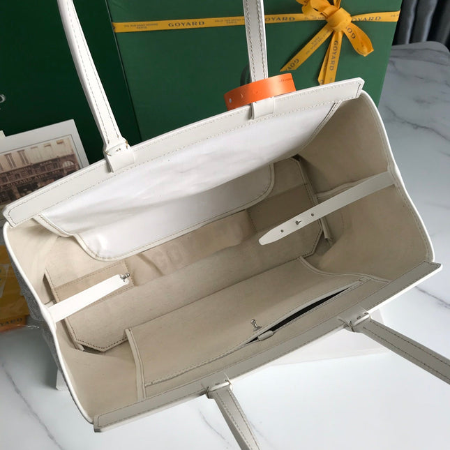 BELLECHASSE BIAUDE PM BAG 36 IN WHITE GOYARDINE CANVAS AND CALFSKIN TRIM