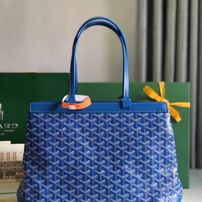 BELLECHASSE BIAUDE PM BAG 36 IN BLUE GOYARDINE CANVAS AND CALFSKIN TRIM