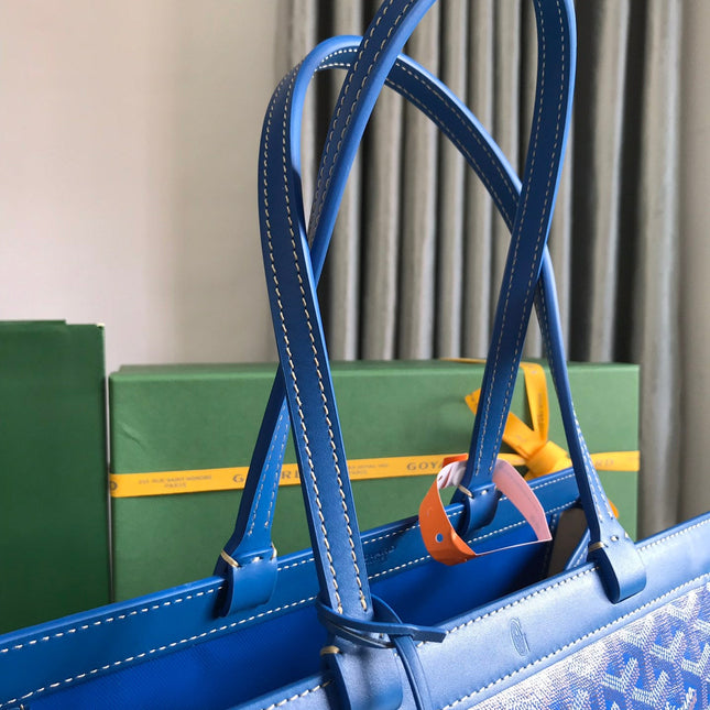 BELLECHASSE BIAUDE PM BAG 36 IN BLUE GOYARDINE CANVAS AND CALFSKIN TRIM