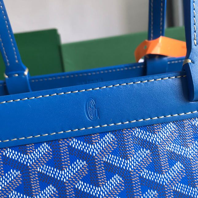 BELLECHASSE BIAUDE PM BAG 36 IN BLUE GOYARDINE CANVAS AND CALFSKIN TRIM