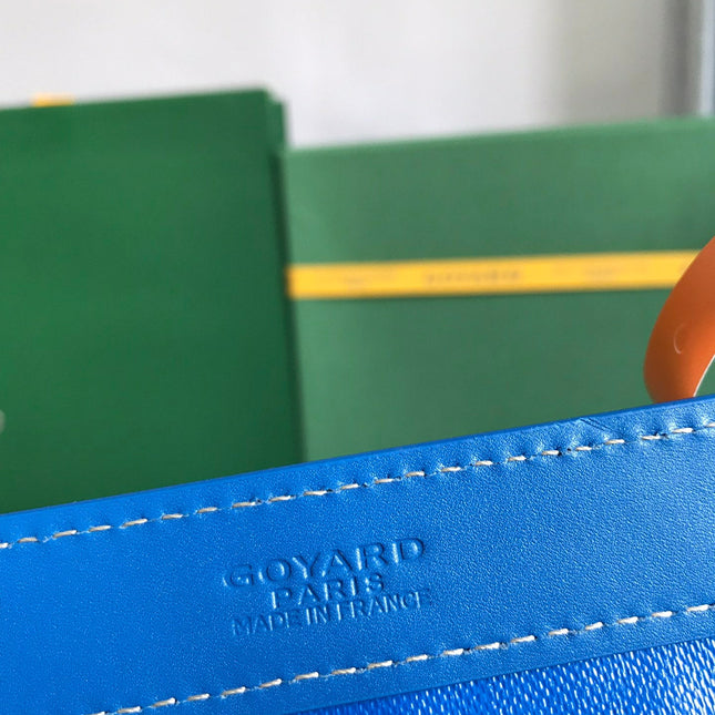 BELLECHASSE BIAUDE PM BAG 36 IN BLUE GOYARDINE CANVAS AND CALFSKIN TRIM