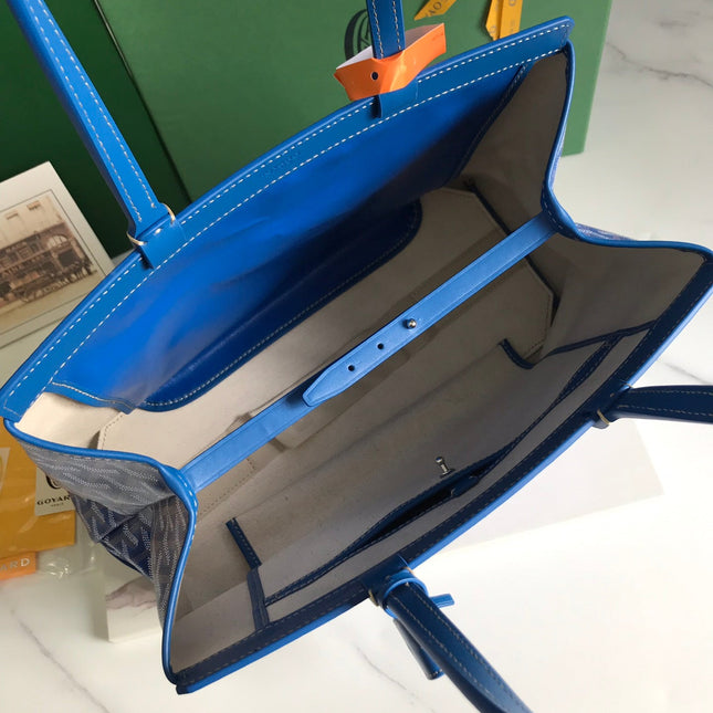 BELLECHASSE BIAUDE PM BAG 36 IN BLUE GOYARDINE CANVAS AND CALFSKIN TRIM