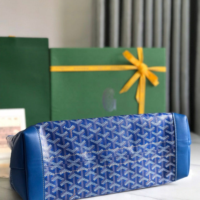 BELLECHASSE BIAUDE PM BAG 36 IN BLUE GOYARDINE CANVAS AND CALFSKIN TRIM