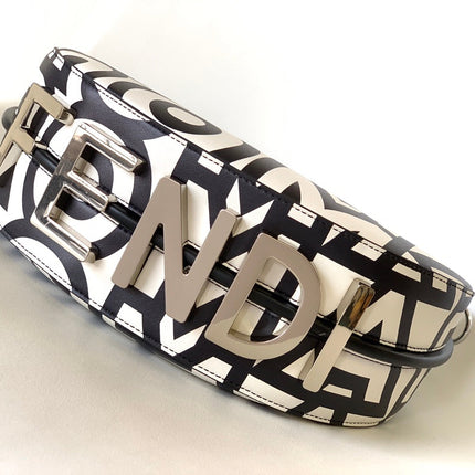 FENDIGRAPHY SMALL 29 IN WHITE MIX BLACK SMOOTH CALFSKIN SILVER HARDWARE