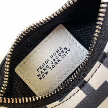 FENDIGRAPHY MINI 16 IN WHITE MIX BLACK SMOOTH CALFSKIN SILVER HARDWARE