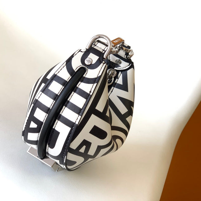 FENDIGRAPHY MINI 16 IN WHITE MIX BLACK SMOOTH CALFSKIN SILVER HARDWARE