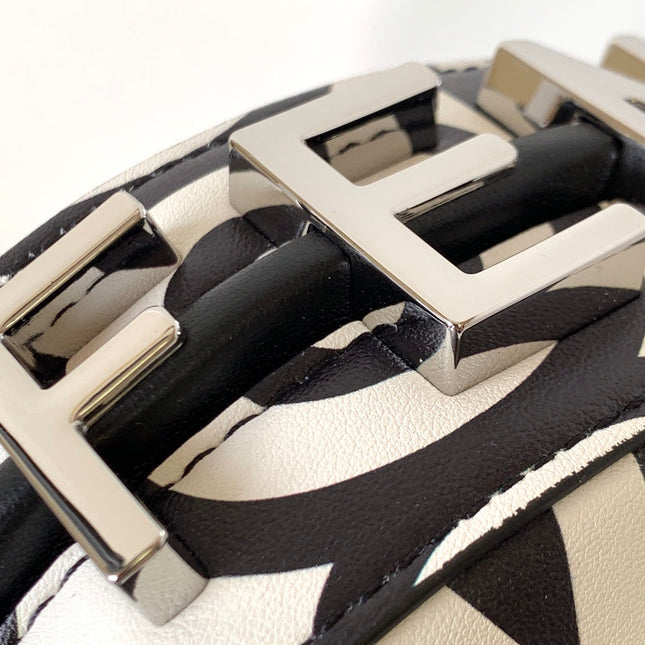 FENDIGRAPHY MINI 16 IN WHITE MIX BLACK SMOOTH CALFSKIN SILVER HARDWARE