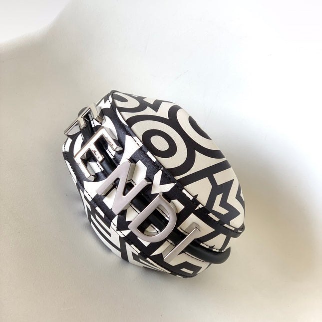 FENDIGRAPHY MINI 16 IN WHITE MIX BLACK SMOOTH CALFSKIN SILVER HARDWARE