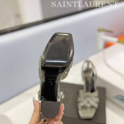 SL TRIBUTE FLATFORM SANDALS GLOSSY SAGE CALFSKIN