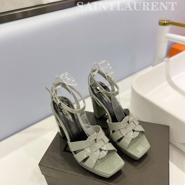 SL TRIBUTE FLATFORM SANDALS GLOSSY SAGE CALFSKIN