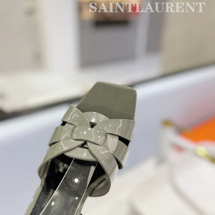 SL TRIBUTE FLATFORM SANDALS GLOSSY SAGE CALFSKIN