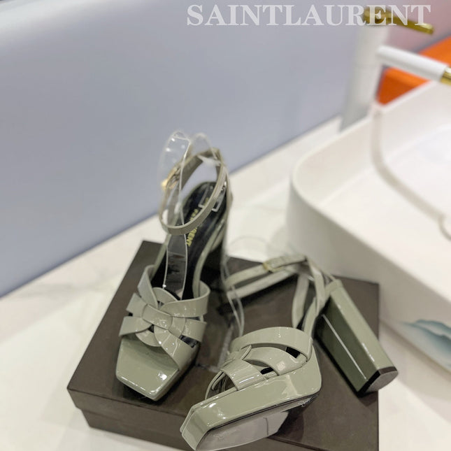 SL TRIBUTE FLATFORM SANDALS GLOSSY SAGE CALFSKIN