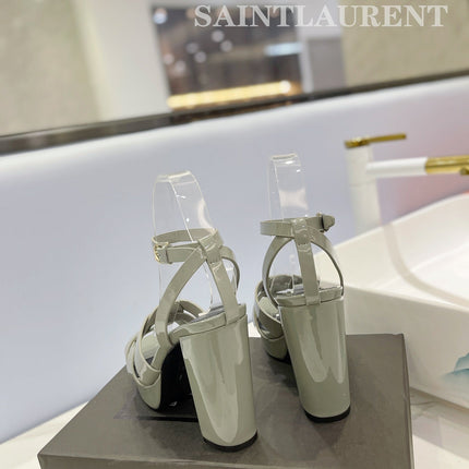 SL TRIBUTE FLATFORM SANDALS GLOSSY SAGE CALFSKIN