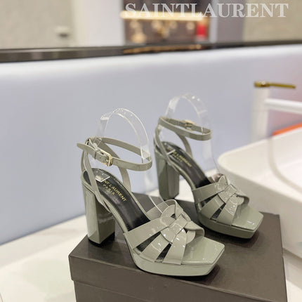 SL TRIBUTE FLATFORM SANDALS GLOSSY SAGE CALFSKIN