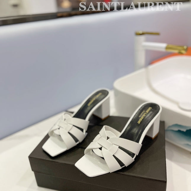 SL TRIBUTE MULES WHITE CALFSKIN