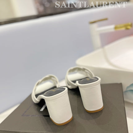 SL TRIBUTE MULES WHITE CALFSKIN