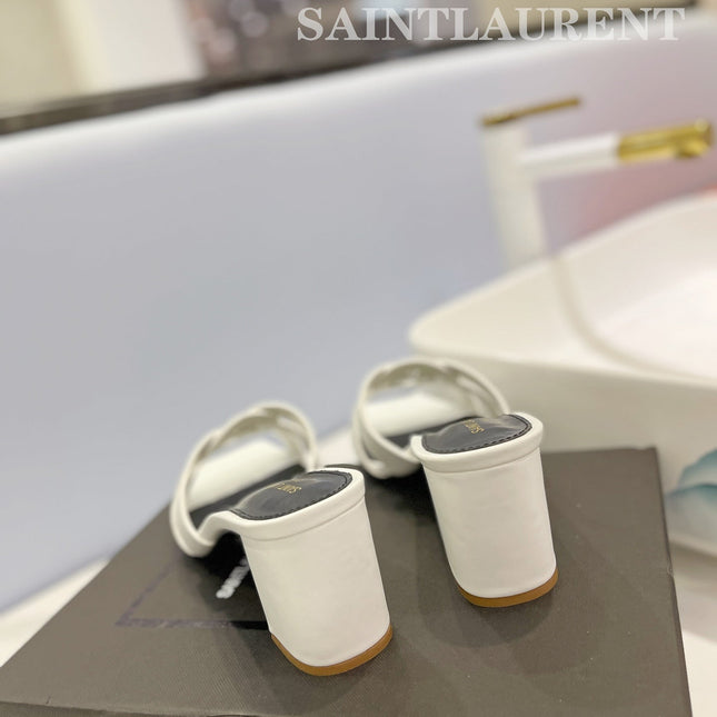 SL TRIBUTE MULES WHITE CALFSKIN