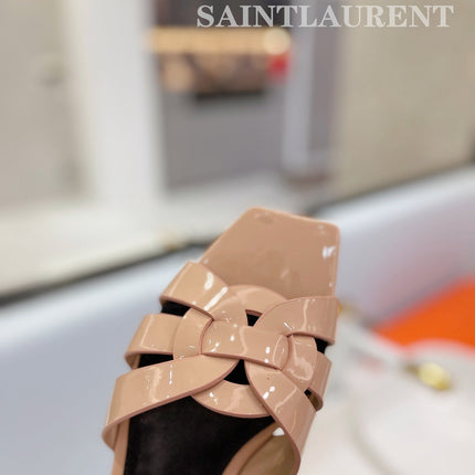 SL TRIBUTE SLIPPERS GLOSSY PINK NUDE CALFSKIN