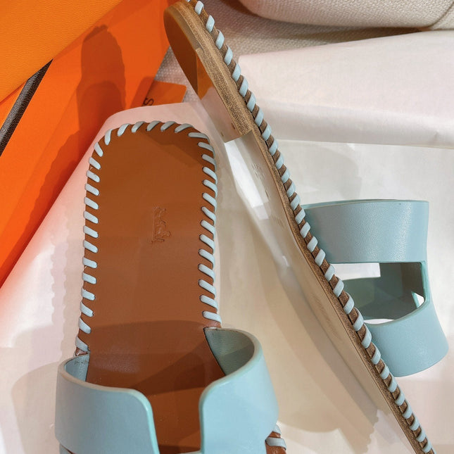 0RAN SANDAL Braided Calfskin BLUE SKY