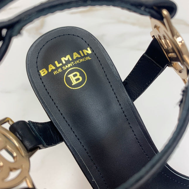 BALMAIN 25S HIGH HEELS WITH B METAL DETAIL 95MM IN BLACK CALFSKIN