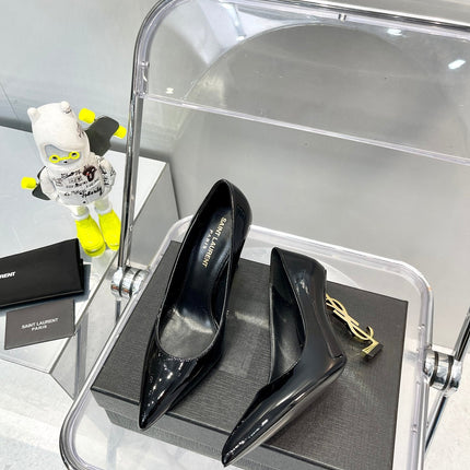 SL OPYUM BASIC HIGH HEEL BLACK CALFSKIN-GOLD HEEL