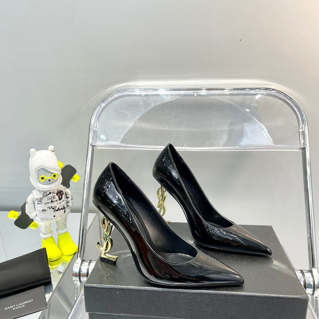SL OPYUM BASIC HIGH HEEL BLACK CALFSKIN-GOLD HEEL