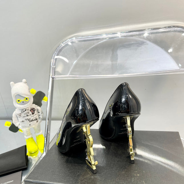 SL OPYUM BASIC HIGH HEEL BLACK CALFSKIN-GOLD HEEL