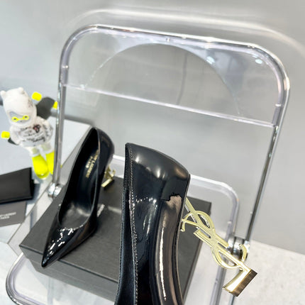 SL OPYUM BASIC HIGH HEEL BLACK CALFSKIN-GOLD HEEL