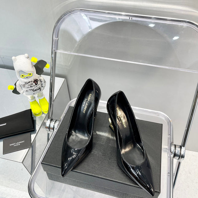 SL OPYUM BASIC HIGH HEEL BLACK CALFSKIN-GOLD HEEL