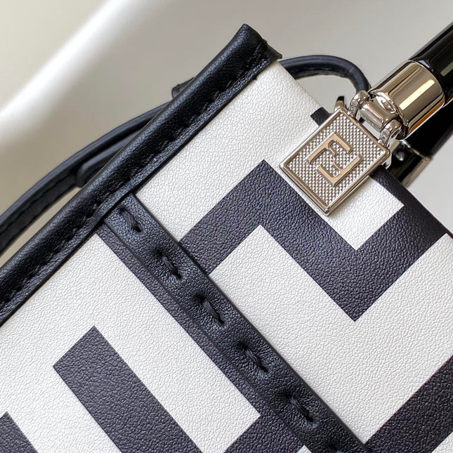 MINI SUNSHINE SHOPPER BAG 18 IN WHITE MIX BLACK SMOOTH CALFSKIN