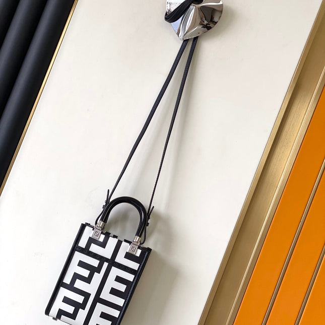 MINI SUNSHINE SHOPPER BAG 18 IN WHITE MIX BLACK SMOOTH CALFSKIN